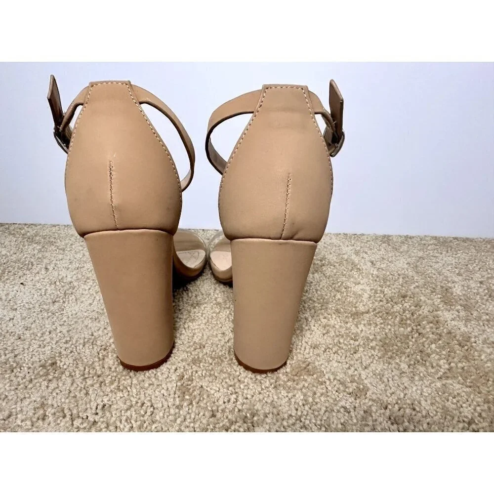 Forever Amber-07 Women’s‎ Block High Heels Dress Sandals Taupe Nub/Clear Size 8
